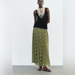 Zara | Boho Skirt with Metallic Thread | Olive Green with Silver | sz XL